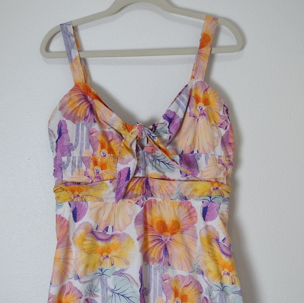 Anthropologie Cecilia Pettersson Floral Tie Front Cotton Sleeveless Midi Dress - Picture 5 of 16